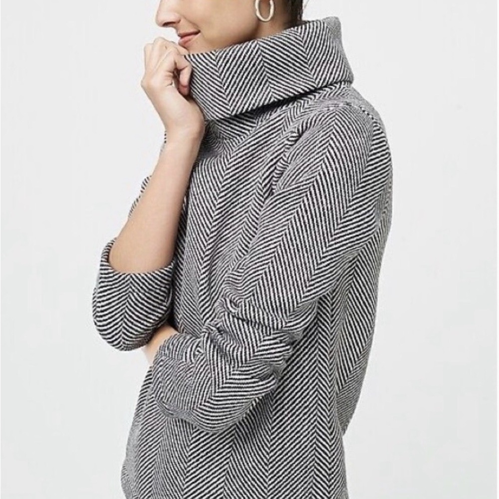 J. Crew Gray Herringbone Cowlneck Sweater